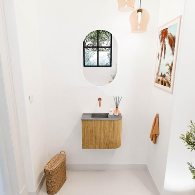 Mondiaz JOYA-DLUX 51.6cm toiletmeubel - ronding rechts kleur Oak - Wastafel FAYE positie Links Zonder kraangat kleur Sombra.
