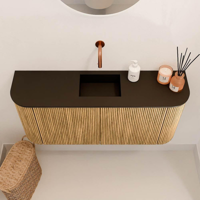 Mondiaz JOYA Meuble de salle de bains 93,2cm - arrondis gauche et droite couleur Oak - Vasque FAYE position Milieu Sans trou de robinet couleur Urban