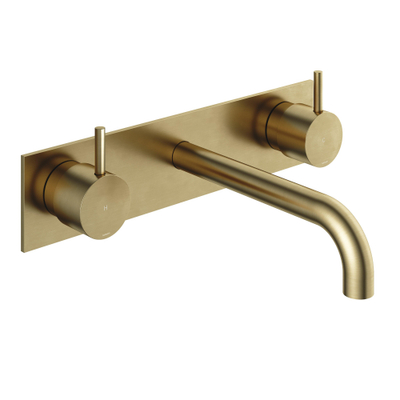 Hotbath Cobber afbouwdeel wastafelmengkraan met achterplaat en 18 cm uitloop geborsteld messing (goud)