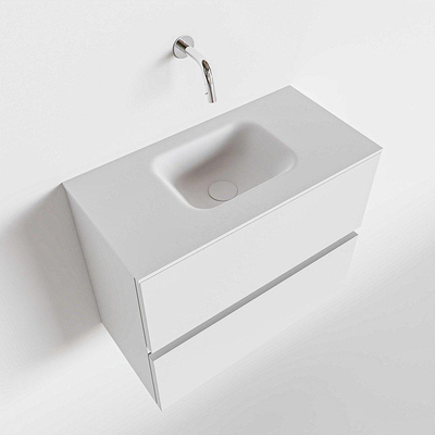 Mondiaz ADA Meuble lave-mains 60x30x50cm sans trou de robinet 2 tiroirs Talc mat Lavabo Lex Centre Solid Surface Blanc