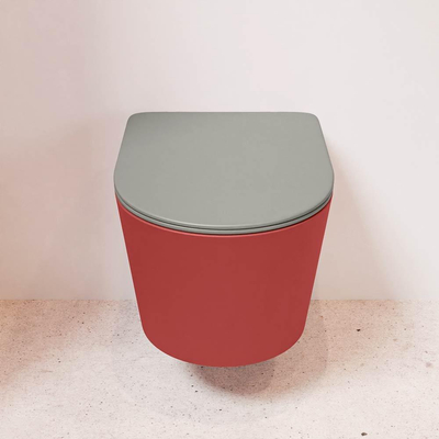 Mondiaz LAVIE WC suspendu – sans bride – 36 x 53 cm – avec abattant softclose – Fire (rouge), abattant Smoke (brun clair)