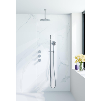 Fortifura Nebbio ensemble de douche pluie apparent – bras de plafond 20 cm – douchette ronde 1 jet – barre de douche 91 cm – chrome