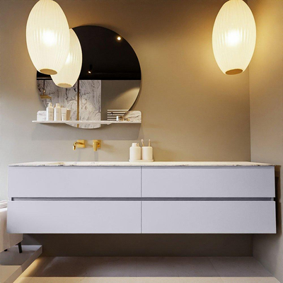 MONDIAZ VICA-DLUX Ensemble meuble de salle de bains - 200cm - meuble sous-vasque cale - 4 tiroirs - lavabo encastré cloud gauche - sans trous de robinetterie - version hauteur 60cm - glace