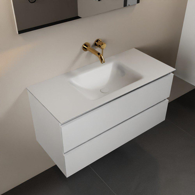 Mondiaz Aivy badmeubelset - 100x45x50cm - 0 kraangaten - 1 wasbak talc Solid surface - Midden - 2 lades - Met spiegel - MDF Talc