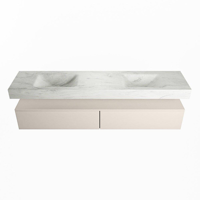 Mondiaz ALAN-DLUX Ensemble de meuble - 200cm - meuble Linen mat - 2 tiroirs - Lavabo Cloud Opalo suspendu - vasque Gauche et droite - 2 trous de robinet