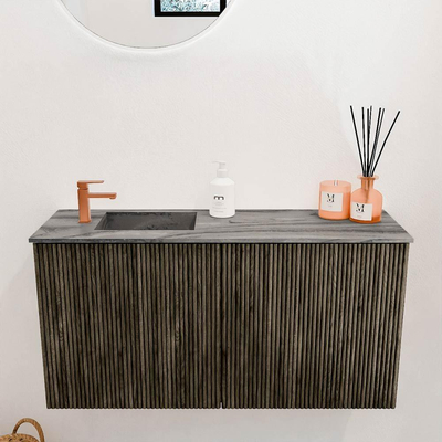 Mondiaz JOYA-DLUX 80cm toiletmeubel - kleur Shadow - Wastafel FAYE positie Links 1 kraangat kleur Sombra.