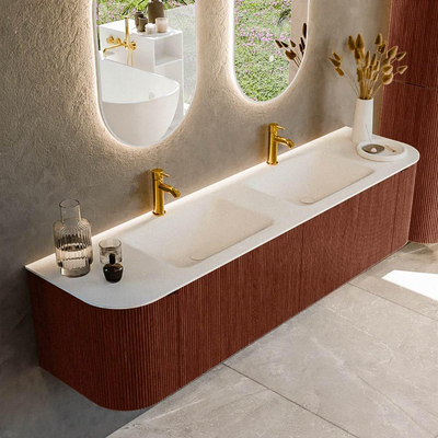 Mondiaz KURVE Badkamermeubelset - 180x46x40cm - 2 lade - 2 deuren - wastafel solid surface - dubbel - 2 kraangaten - Ruby