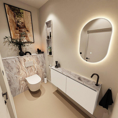 MONDIAZ TURE-DLUX meuble WC 120 cm Talc. EDEN lavabo Glace position droite. Avec 1 trou de robinet.