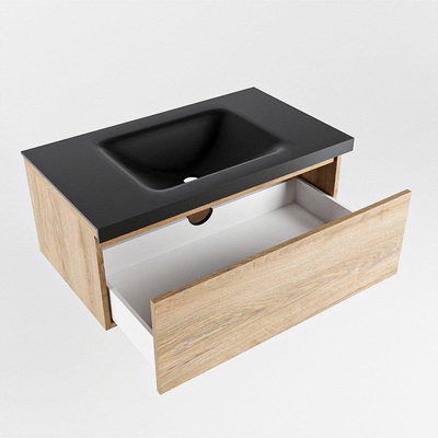 Mondiaz BUKLA Badkamermeubelset - 80x45x34cm - 1 kraangat - wasbak midden - solid surface - Urban - greeploos - 1 lade - Melamine - Washed Oak