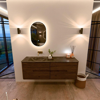 Mondiaz CIRO-DLUX Badkamermeubelset - 150x45x50cm - Solid surface wastafel Lava - 1 wasbak Links - zonder kraangaten - 4 lades - Dusk