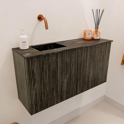 Mondiaz JOYA-DLUX 80cm toiletmeubel - kleur Shadow - Wastafel FAYE positie Links Zonder kraangat kleur Lava.