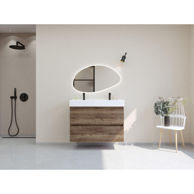 H&R Badmeubelen Infinity XXL 3D Badkamermeubelset - 100 cm - 1 keramische wasbak kube wit - 2 kraangaten - 2 lades - charleston