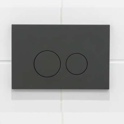 Pack WC QeramiQ Dely Swirl Compact - réservoir encastrable Geberit UP320 - avec bâti-support Burda - abattant 25 mm - plaque de commande en plastique anthracite mat - boutons ronds - blanc mat