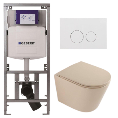 QeramiQ Dely Pack WC - 36,3x51,7cm - à fond creux - sans bride - réservoir encastré Geberit UP320 - abattant WC à fermeture douce - plaque de déclenchement blanche brillante - boutons ronds - beige mat