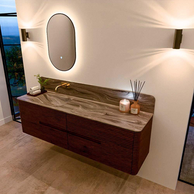 Mondiaz CIRO-DLUX Meuble de salle de bains - 170x45x50cm - Vasque solid surface Sombra - 1 lavabo à gauche - sans trous de robinetterie - 4 tiroirs - Ruby