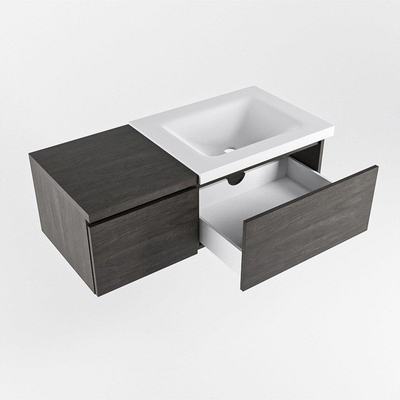 MONDIAZ BUKLA Meuble de salle de bains 100 cm avec module 40 couleur Dark Brown avec 2 tiroirs. Lavabo CLOUD à droite 1 trou de robinet couleur Talc.