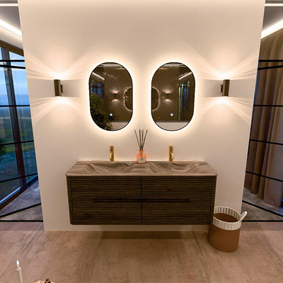 Mondiaz CIRO-DLUX Meuble de salle de bains - 140x45x50cm - Plan vasque Solid surface Sombra - 2 vasques Double - 2 trous de robinetterie - 4 tiroirs - Shadow