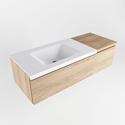 Mondiaz bukla ensemble de meubles de salle de bain 120x45x34cm 1 trou pour robinetterie lavabo à gauche surface solide talc sans poignée 2 tiroirs avec softclose mélamine chêne lavé