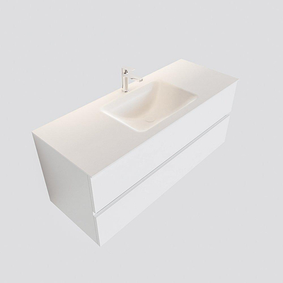 MONDIAZ VICA Ensemble de meuble salle de bain - 120cm - 2 tiroirs - lavabo Cloud central - 1 trou de robinet - solid surface talc
