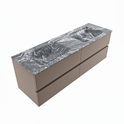 Mondiaz VICA-DLUX ensemble de meuble de salle de bain - 150cm - meuble sous-vasque fumée - 4 tiroirs - lavabo encastré nuage double - 2 trous de robinet - version haute 60cm - lave