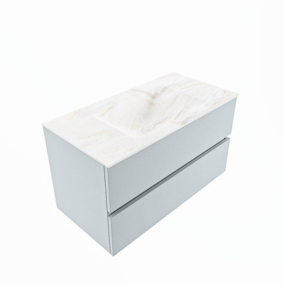 Mondiaz VICA-DLUX ensemble de meuble de salle de bain - 90cm - meuble sous-vasque argile - 2 tiroirs - lavabo encastré nuage milieu - sans trous de robinet - version haute 60cm - ostra