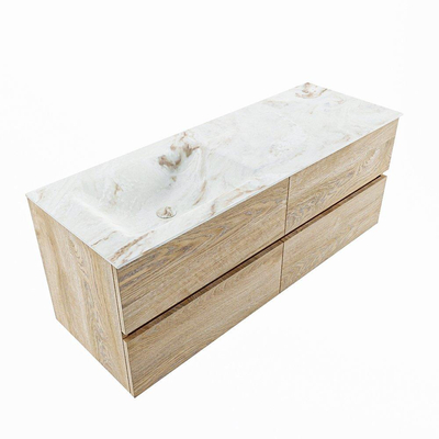 MONDIAZ VICA-DLUX Ensemble meuble de salle de bains - 130cm - meuble sous-vasque chêne vieilli - 4 tiroirs - lavabo encastré cloud gauche - 1 trou de robinet - version hauteur 60cm - frape