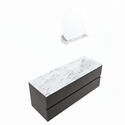 Mondiaz VICA-DLUX ensemble de meuble de salle de bain - 130cm - meuble sous-vasque gris foncé - 2 tiroirs - lavabo encastré cloud droite - sans trous de robinet - version haute de 60cm - glace