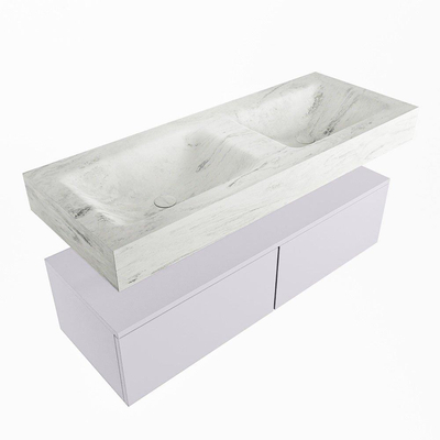 Mondiaz ALAN-DLUX Ensemble de meuble - 120cm - meuble Cale mat - 2 tiroirs - Lavabo Cloud Opalo suspendu - vasque Gauche et droite - 2 trous de robinet