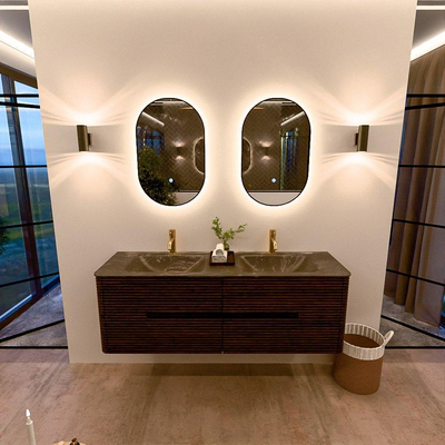 Mondiaz CIRO-DLUX Badkamermeubelset - 150x45x50cm - Solid surface wastafel Lava - 2 wasbak Dubbel - 2 kraangaten - 4 lades - Walnut