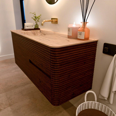 Mondiaz CIRO-DLUX Ensemble de meubles de salle de bains - 120x45x50cm - vasque solid surface Arena - 1 lavabo à gauche - sans trous de robinet - 2 tiroirs - Ruby