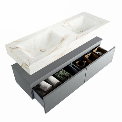 MONDIAZ ALAN - DLUX Ensemble meuble de salle de bains - 130cm - meuble bas - Plata - 2 tiroirs - lavabo suspendu - 2 vasques - 0 trous de robinet - Frappe
