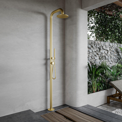 Fortifura Outdoor Deluxe Vrijstaande Buitendouche - RVS - 316 - handdouche - regendouche - PVD - geborsteld messing (goud)