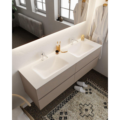 Mondiaz VICA ensemble de meuble de salle de bain - 150cm - meuble sous-vasque fumée - 4 tiroirs - lavabo nuage double - 2 trous de robinet version XL 60cm de haut