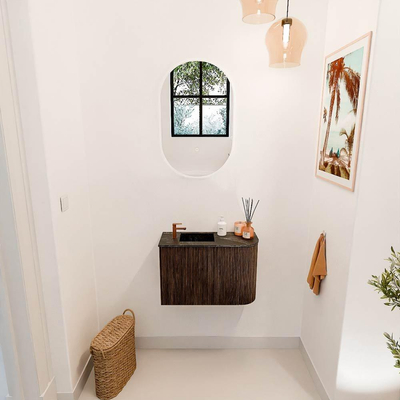 Mondiaz JOYA-DLUX 61.6cm toiletmeubel - ronding rechts kleur Walnut - Wastafel FAYE positie Links 1 kraangat kleur Lava.