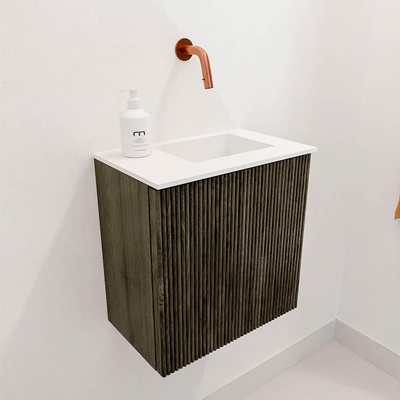 Mondiaz JOYA 40cm toiletmeubel - kleur Shadow - Wastafel FAYE positie Rechts Zonder kraangat kleur Talc.