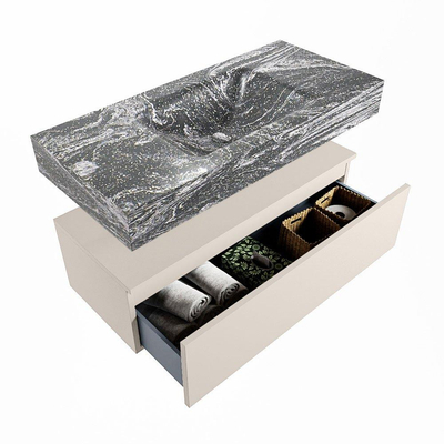 Mondiaz ALAN-DLUX Ensemble de meuble - 100cm - meuble Linen mat - 1 tiroir - Lavabo Cloud Lava suspendu - vasque Centre - 0 trous de robinet