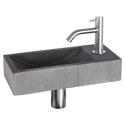 Differnz Ribble pack lave-mains – 38 x 18 x 8 cm – pierre naturelle noire – robinet courbé chromé mat