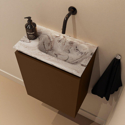 MONDIAZ TURE-DLUX Meuble WC 40 cm Rust. EDEN lavabo Glace position à droite. Sans trou de robinet.