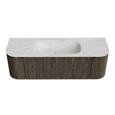 Mondiaz KURVE-DLUX Badkamermeubelset - 140x46x40cm - 1 lade - 2 deuren - wastafel solid surface - midden - zonder kraangat - Shadow