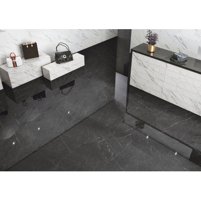 Cifre Ceramica Carrelage mural aspect marbre Essential Marquina 30x90cm rectifié Anthracite brillant