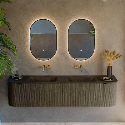 Mondiaz KURVE Ensemble meuble de salle de bains - 180x46x40cm - 2 tiroirs - 2 portes - vasque solid surface - double - sans trou de robinet - Shadow
