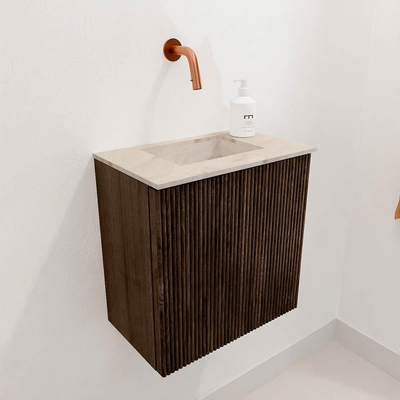 Mondiaz JOYA-DLUX 40cm toiletmeubel - kleur Walnut - Wastafel FAYE positie Midden Zonder kraangat kleur Frappe.