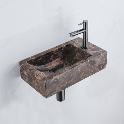 Saniclass Fuente Ensemble fontaine - 40x22x10cm - trou de robinet à droite - robinet de fontaine gunmetal brossé PVD - bouchon de vidange - siphon abaissé - Dark Emporador
