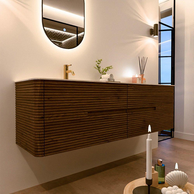 Mondiaz CIRO-DLUX Badkamermeubelset - 170x45x50cm - Solid surface wastafel Ostra - 1 wasbak Links - 1 kraangat - 4 lades - Dusk