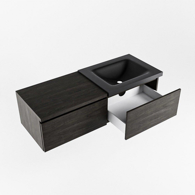 Mondiaz BUKLA badkamermeubelset 120x45x34cm 0 kraangaten wasbak rechts solid surface Urban greeploos 2 lades met softclose Melamine Dark brown