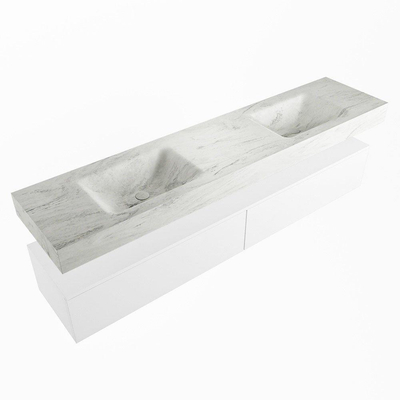 Mondiaz ALAN-DLUX Ensemble de meuble - 200cm - meuble Talc mat - 2 tiroirs - Lavabo Cloud Opalo suspendu - vasque Gauche et droite - 0 trous de robinet