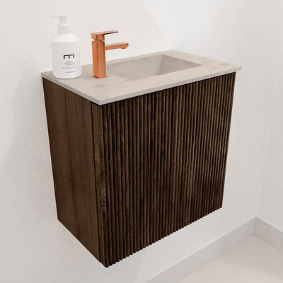 Mondiaz JOYA-DLUX 40cm toiletmeubel - kleur Walnut - Wastafel FAYE positie Rechts 1 kraangat kleur Opalo.