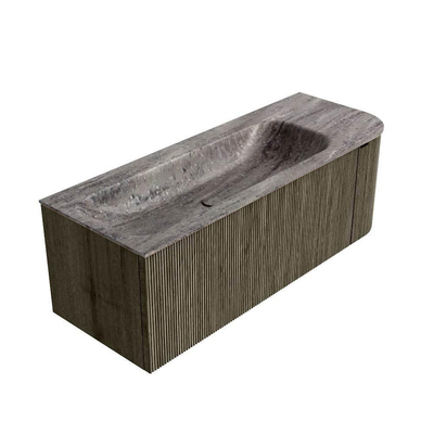 MONDIAZ KURVE-DLUX 125cm badmeubel ronding Rechts kleur Shadow met 1 lade en 1 deur. Wastafel BIG MEDIUM Links zonder kraangat Oza.