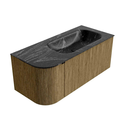 Mondiaz KURVE-DLUX Badkamermeubelset - 105x46x40cm - 1 lade - 1 deur - wastafel solid surface - rechts - 1 kraangat - Dusk
