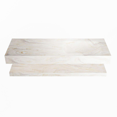 MONDIAZ ALAN - DLUX Badkamermeubelset - 130cm - planchet - Ostra - vrijhangende wastafel - wasbak rechts - 1 kraangat - Ostra